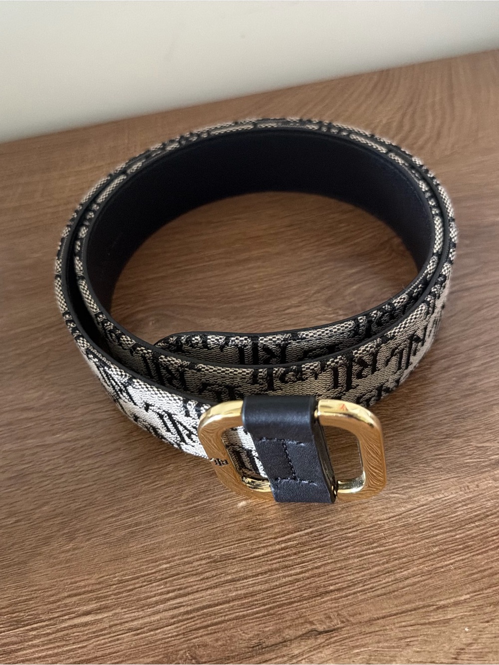 Ralph Lauren Black and Silver Monogram Belt with Gold Buckle